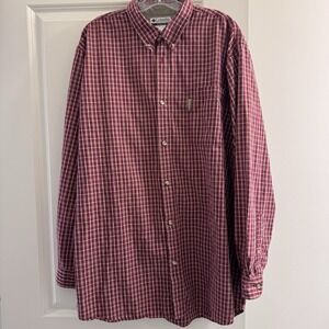Columbia Men's Button Down Shirt XLT Tall Red Plaid 100% Cotton Long Sleeve